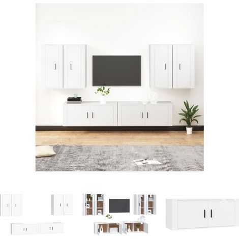 TV-Schrank Weiß - vidaXL 6-tlg. TV-Schrank-Set Weiß Holzwerkstoff - Wandmontage (1/5)