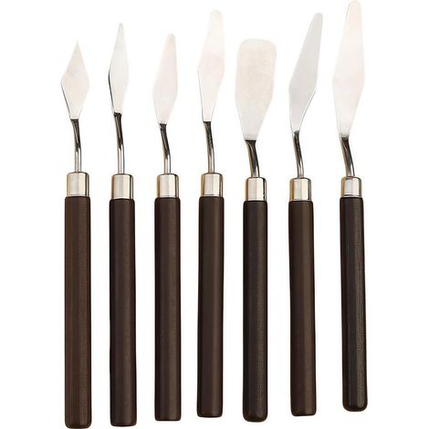 Set di spatole per pittura (7 pezzi con manico in legno), spatole in acciaio inossidabile per arte, varie forme e raschietto per mescolare (1/4)