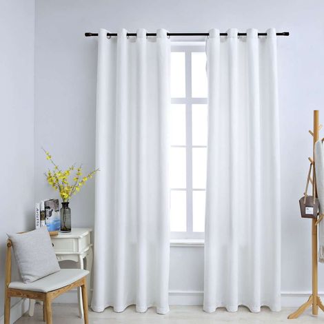 Rideau occultant et anneaux en métal 2pcs Blanc cassé 140x225cm (1/5)