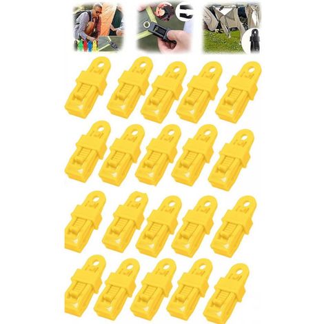 Pinces réglables pour bâches de tente – Lot de 20 pinces robustes en acier galvanisé, jaunes, polyvalentes pour auvents, tentes et camping (1/5)