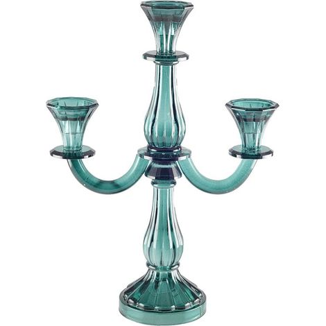 Chandelier 3 Branches Bougeoir Décoratif en Verre Turquoise H35 x 25 x 10 cm - PANGIVO (1/3)