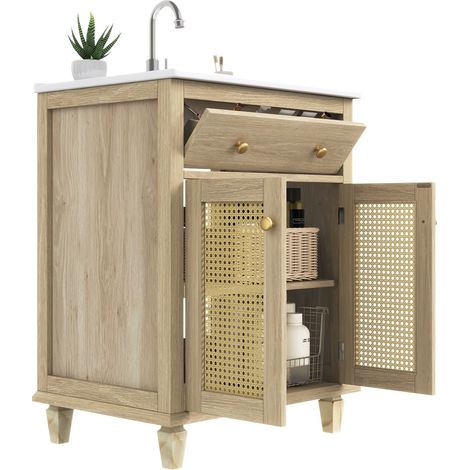 Mobile lavabo 61x47x87 cm in MDF e ceramica naturale con contenitore FloraGrace (1/5)