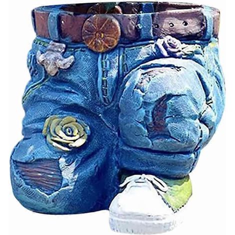 Pot de jardin en denim, décoration florale unique, décoration d'espace moderne (1/4)