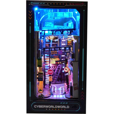 Kit Booknook Near Future, serre-livres en bois 3D, puzzle, insert décoratif pour étagère avec lumière LED