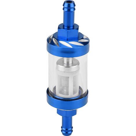 Ortviai Filtre à carburant moto inline en verre trempé et métal anticorrosion – 8 mm, bleu, 27 x 90 mm (1/5)