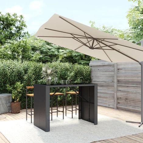 Table haute et dessus Table haute Table de bar - Mange-Debout en verre noir 145x80x110 cm poly rotin BV612483 - BonneVie (1/5)