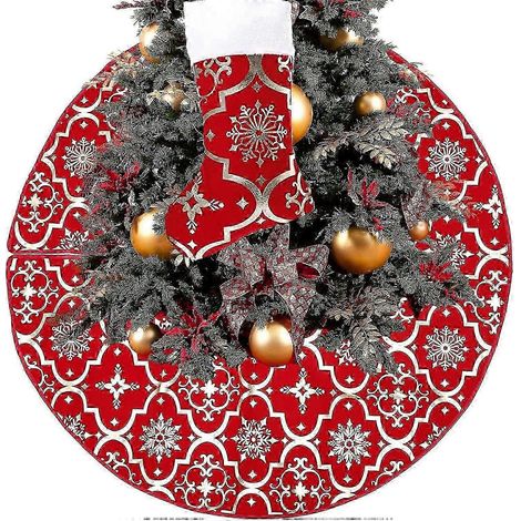 Jupe de sapin de Noël, tapis de sapin de Noël 120 cm, housse de sapin de Noël, tapis de sapin de Noël, jupe de sapin de Noël (rouge) (AAA) (1/5)