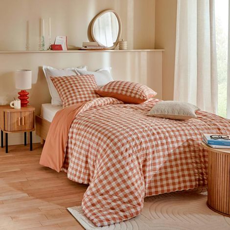 Parure de Lit 3 Pièces "Vichy" 240x220cm Terracotta (1/4)