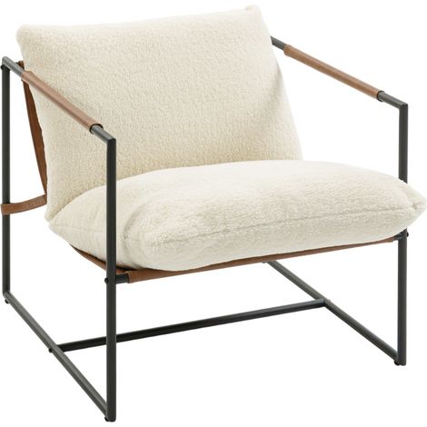 Fauteuil lounge à assise suspendue LISSAT bouclette et acier noir