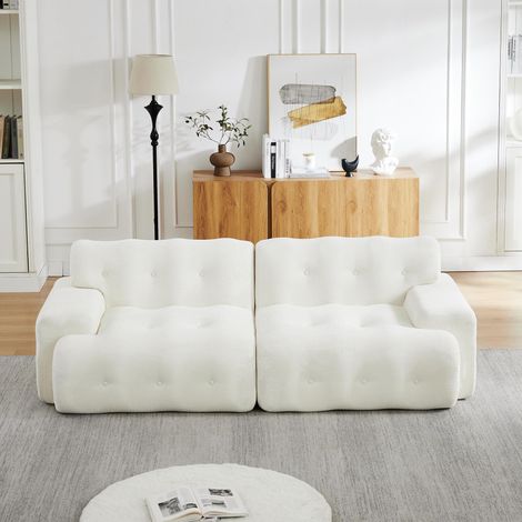 Canapé Nuage Incurvé 2 Places XXL 224x104x66 cm - Canapé Arrondi Moderne avec Accoudoirs Larges et Finition Capitonnée - Blanc