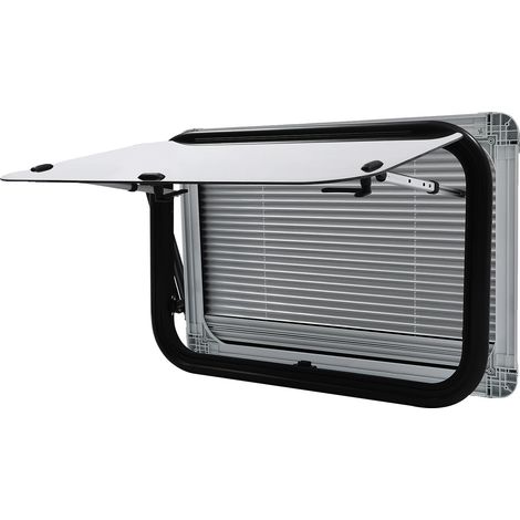 Ventana de apertura por presión para caravana, cristal templado resistente, manija con cerradura, color negro. (1/2)
