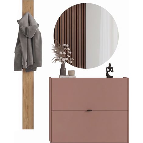 Garderobe Flurgarderobe schmal in braun mit Eiche ABERDEEN-01 modern 3-teilig mit Spiegel & Schuhschrank (1/5)