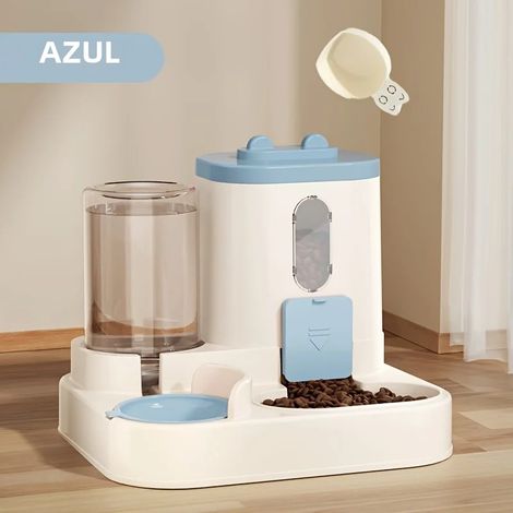 (Bleu) Distributeur automatique 2 en 1 de nourriture et bouteille d'eau pour chats et chiens, mignon (1/5)