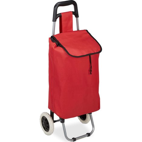 Relaxdays Chariot de courses pliable, sac amovible 28 L, à roulettes, H x l x P 92,5 x 42 x 28 cm, rouge