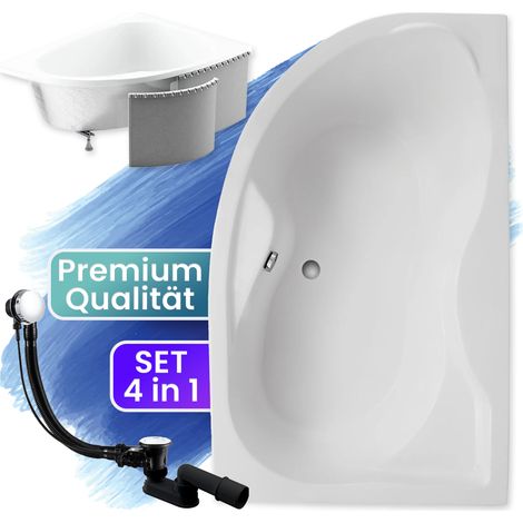 Badewanne Eckbadewanne 170x110 Rechts mit Styroporverkleidung, Ablauf & Füße GRATIS - Komplettset 4in1 Original Acryl Wanne Siphon - BADLAND DORA (1/5)