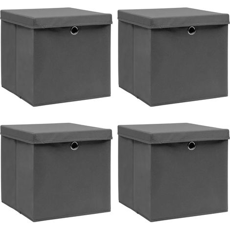 Boîtes de rangement avec couvercle 4 pcs Gris 32x32x32 cm Tissu (1/5)