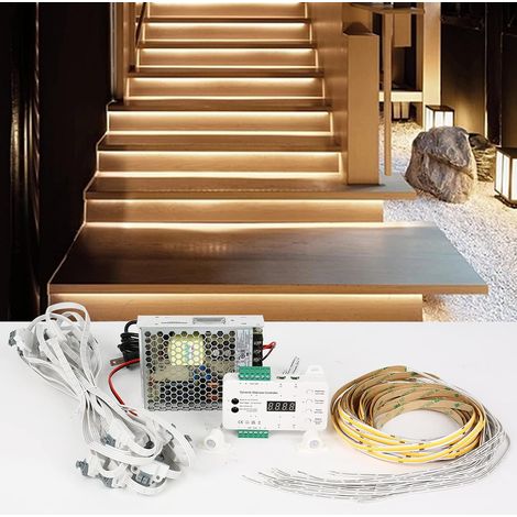 Lumières LED pour escaliers avec détecteur de mouvement, marches, bandes lumineuses, lumière chaude (1/5)