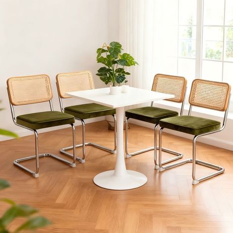 Lot de Chaises 4 chaises velours rotin pieds chromés style moderne milieu de siècle assise rembourrée (1/5)