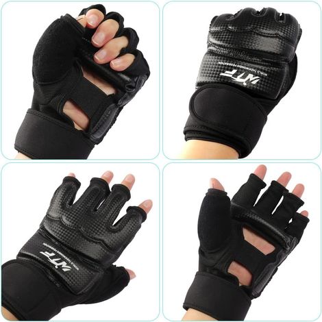 Gants de MMA,Faux Cuir Gants D'entraînement sans Doigts Gants UFC, Protection du Poignet Gants avec Ajustable Le Velcro pour La Formation Kickboxing Muay Thaï Arts Martiaux Mixtes,XS