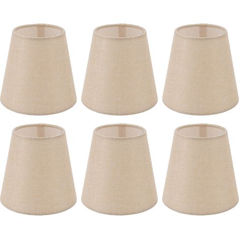 6 Abat-jours en lin cylindriques avec support métallique pour lampes de maison – 6 pièces pour ampoules E14 (chambre, salon, hotel)