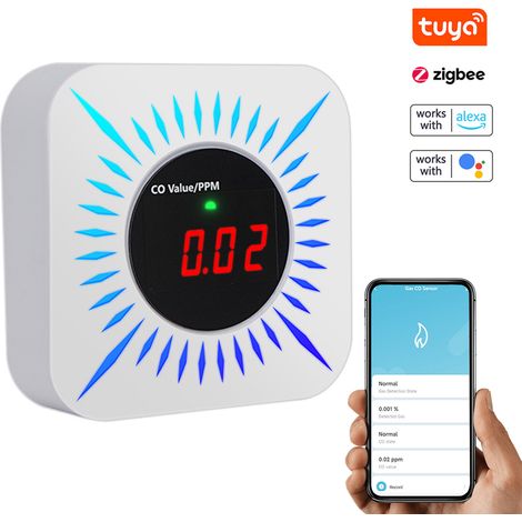 Tuya ZigBee, détecteur de fuites de monoxyde de carbone et de gaz inflammables, détecteur portable de fuites de monoxyde de carbone, compatible avec l'application, à utiliser avec une passerelle (1/5)