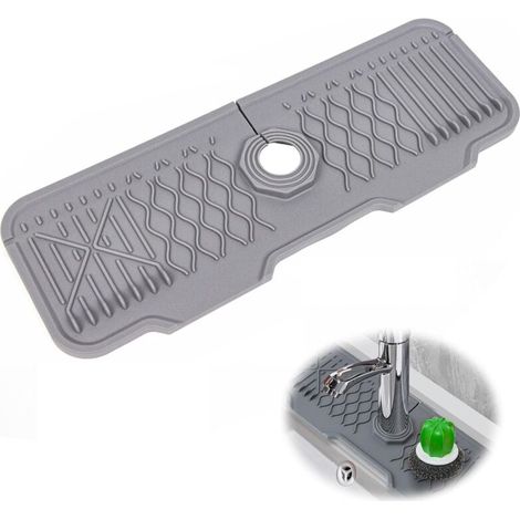 Lntyq Tapis de robinet en silicone, protection anti-éclaboussures étendue pour robinet, tampons de séchage d'évier réglables pour protéger les comptoirs de salle de bain et de cuisine au sec (43,3 x 1