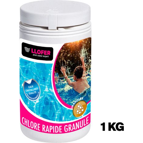 Llofer – Chlore choc poudre 1kg – Désinfectant chloré pour piscine – Dissolution rapide – 55% chlore actif pour entretien eau