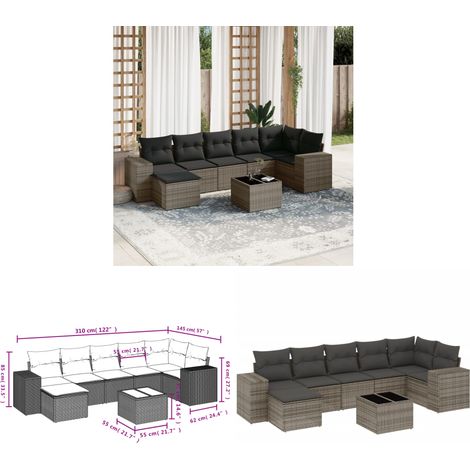 8-tlg. Garten-Sofagarnitur mit Kissen Grau Poly Rattan - Gartenmöbel - Esstischgarnituren - Outdoor Möbel - Lounge Set - Rattan Gartenmöbel - Home & Living (1/3)