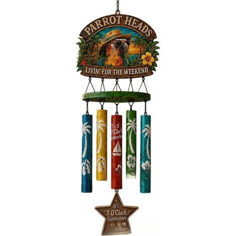 Windspiel „Tropisches Paradies“ von Parrot Heads – für Papageienliebhaber, Windspiel mit Papageienmotiven, tropisches Windspiel