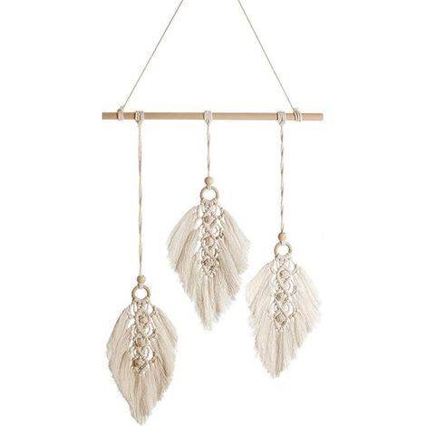 Suspension Murale Macramé - Décoration Murale Tissée Main en Coton Naturel avec Bâton Bois - Style Boho pour Salon Chambre Décor Intérieur - 1 Pièce (1/5)
