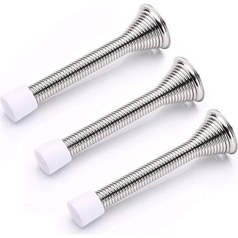 Pair Lot de 3 butées de porte à ressort de 85 mm, butées de porte murales à ressort, butées de porte à fermeture amortie avec plinthe