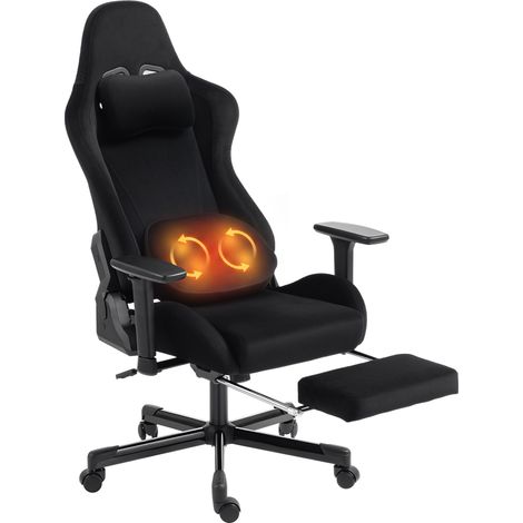 Chaise Gaming Ergonomique, Fauteuil Gamer, Massage, Inclinaison, Accoudoirs 3D, Dossier Haut, Rotation 360°, Noir, Bureau, Salon, Gaming (1/5)