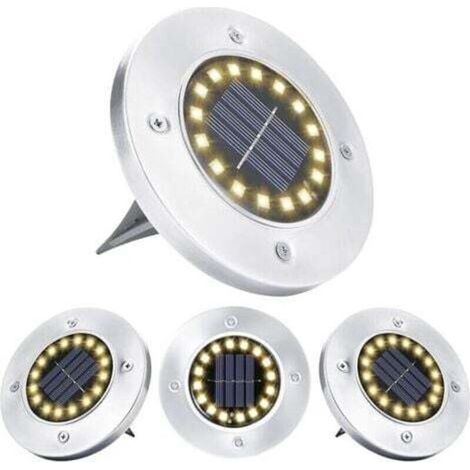 Lampe solaire extérieure au sol – 4 unités, 16 LED blanc chaud, étanche, en acier inoxydable, pour jardin, terrasse, allée et garage (1/5)