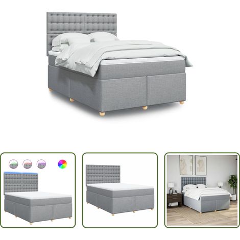 vidaXL LED-Beleuchtung - Boxspringbett mit Matratze Hellgrau 160x200 cm Stoff (1/5)