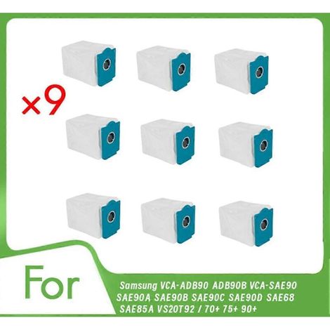 Lot de 9 sacs à poussière pour aspirateur Samsung compatibles avec les modèles VCA-ADB90/ADB90B/VCA-SAE90/SAE90A/B/C/D/SAE68/SAE85A/VS20T92/70+/75+/90+ (1/5)