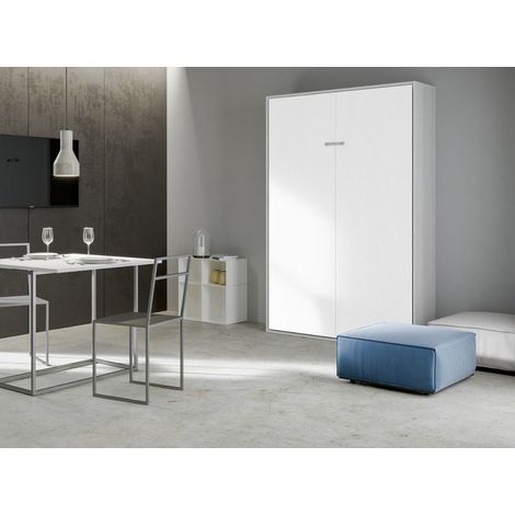 Lit escamotable vertical frêne blanc et porte blanche kanto 120x190 cm (1/4)
