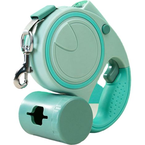 Laisse rétractable pour chien avec lampe torche LED, longue laisse anti-nœuds à 360° avec distributeur de sacs à déjections (verte) (1/5)