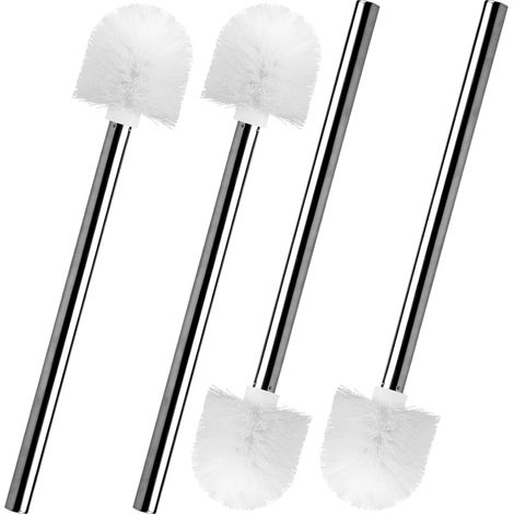 Toilet Brush Set of 4, 8cm Diameter Stool Brush, Toilet Cleaning Broom with Stainless Steel Handle, Bathroom Cleaning Brush (White) (1/5)