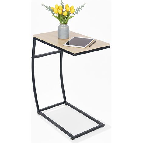 Mesa auxiliar en forma de C - Metal y MDF, ideal para usar con sofá o cama.