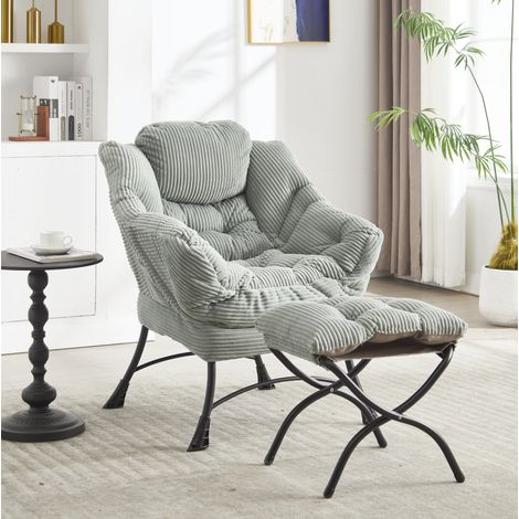 Fauteuil lounge avec pouf en acier vert clair 70 x 64 x 95 cm, avec poche latérale (1/5)