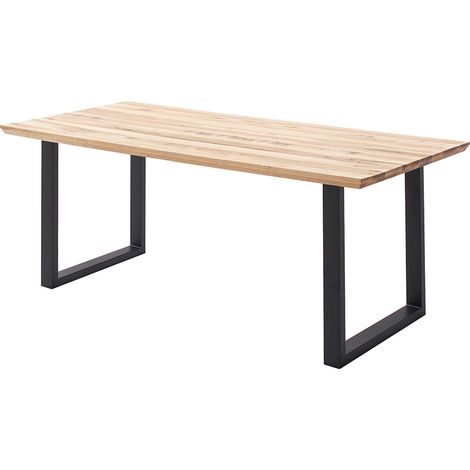 Esstisch 180x90 cm mit Schweizer Kante, U-Gestell, Eiche massiv geölt, PARACATU-06 (1/5)