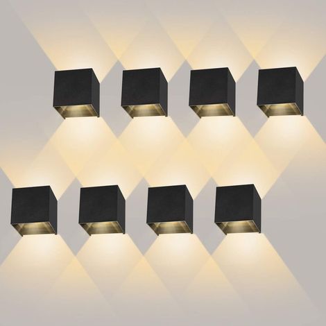 Paquete de 8 apliques de pared para interiores/exteriores de 12 W con ángulo de haz ajustable, apliques de pared LED de 2700-3000 K blanco cálido, resistentes al agua IP65, lámpara de pared negra para (1/5)