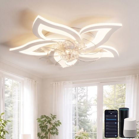 Plafonnier Ventilateur de Plafond, Ventilateur Plafond avec Lumiere Silencieux, Moteur DC Eté Hiver, Dimmable, Fonction Mémoire, pour Chambre, Blanc (1/5)