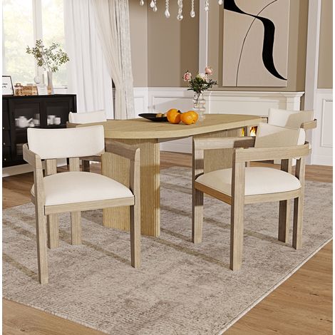 2 Esszimmerstühle aus Massivholz und Leinen in Natur, mit Armlehnen, klassisch,57.5×60.5×78.5cm (1/5)