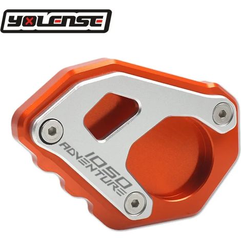 (1050-Orange) Compatible avec les modèles 790, 1050, 1090, 1190 et 1290 Adventure ADV. Plaque de support et d'extension de béquille latérale avec logo Maxpower. (1/4)