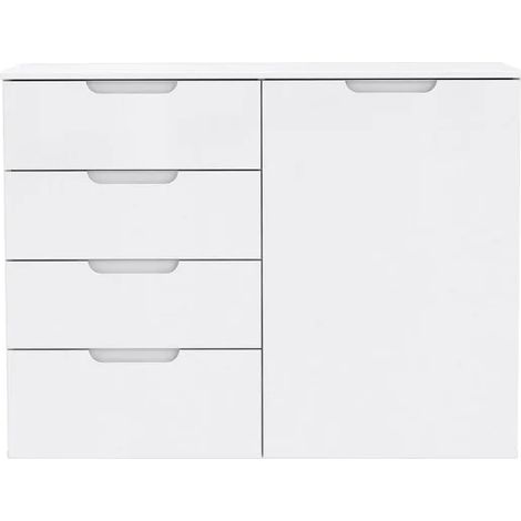 Commode 110 cm blanc laqué et mat 1 porte et 4 tiroirs - PURE (1/5)