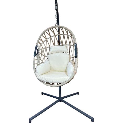 Rebecca Mobili Schaukelstuhl Hängesessel Polyrattan Beige für Draußen Innen (1/5)