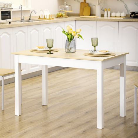 Dining Table for 4 to 6, 120L x 70W x 75Hcm, Modern Kitchen Table with Wood Effect Tabletop, Thick Legs, for Dining Room, Kitchen, Living Room, Oak (1/3)