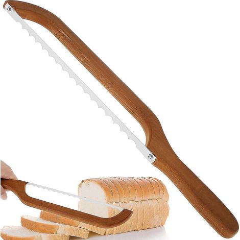 Coupe-pain dentelé pour bagels, en acier inoxydable et bambou, pour un usage domestique et l'organisation de la cuisine.-AquaForge (1/5)