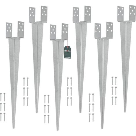 KOTARBAU® 6 Pièces Support de Poteau Réglable - 0-120 mm - Acier Galvanisé - 70 cm - Argent - Support Poteau a Enfoncer - Ancrage Balancoire - Ancre a Enfoncer - pour Poteaux Bois (1/5)